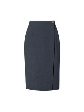 Gucci Vintage Wrap Skirt GG Gold Button 42 Dark Gray Wool